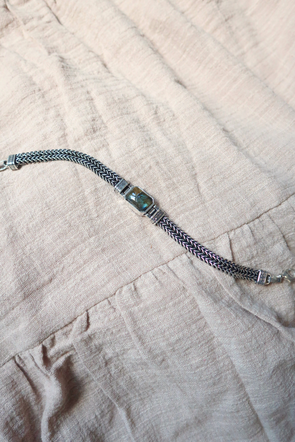 Thick Chain Bracelet in Silver with Marbled Tourmaline