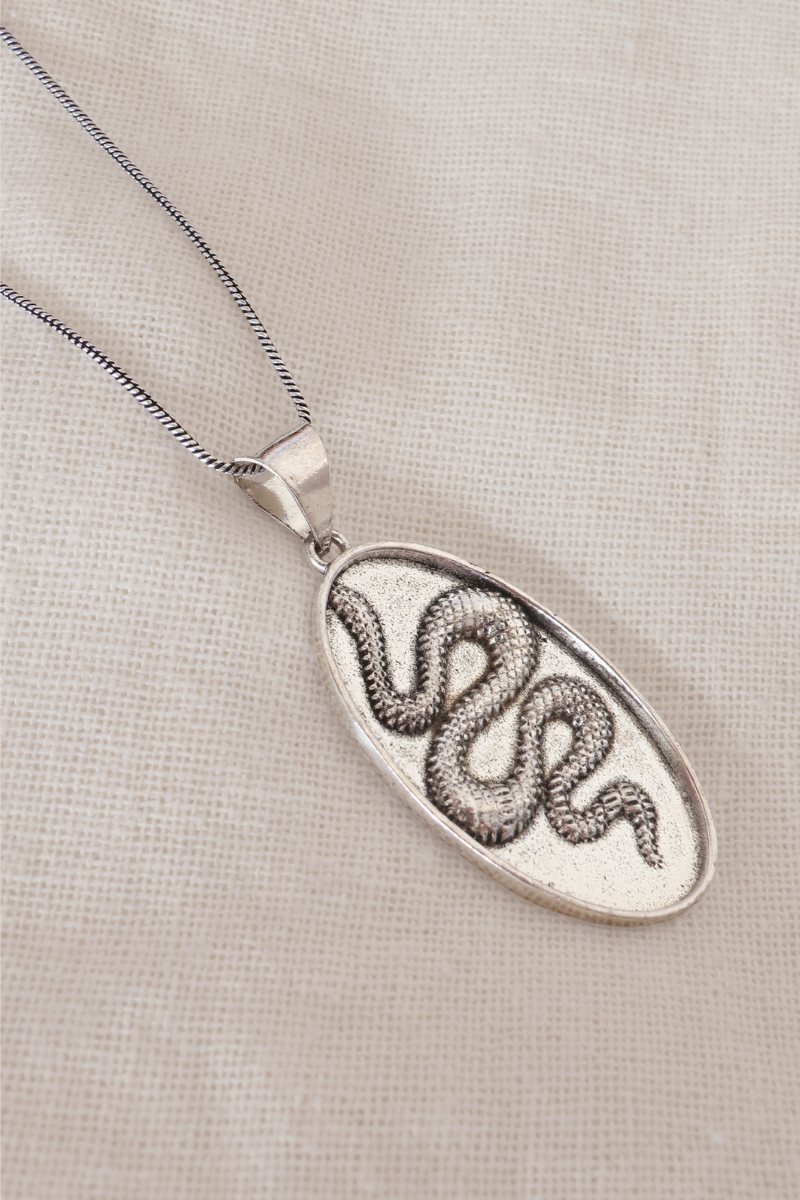 Snake Stamp Silver Plated Necklace