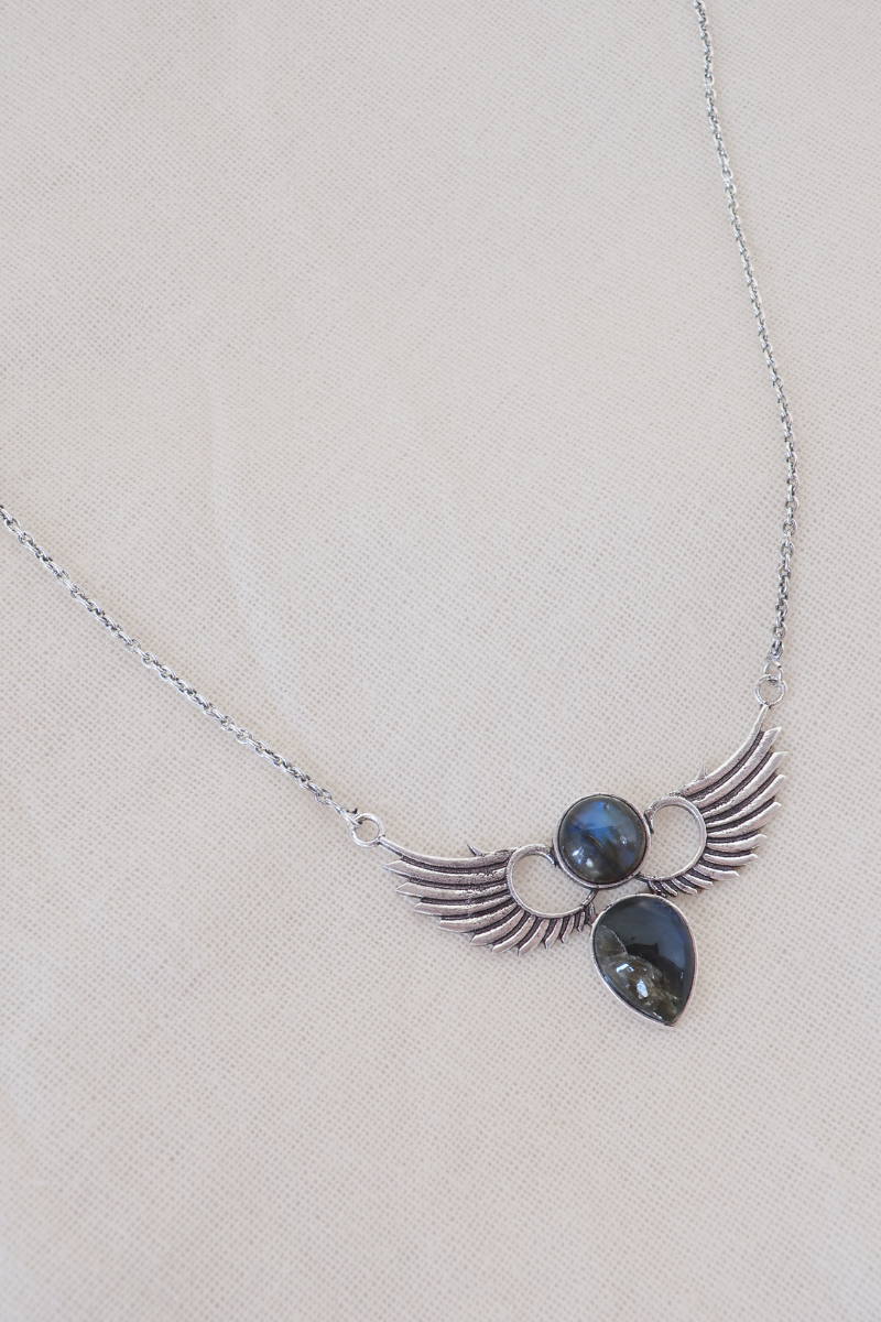 Spread Your Wings Silver Plated Labradorite Stone Necklace