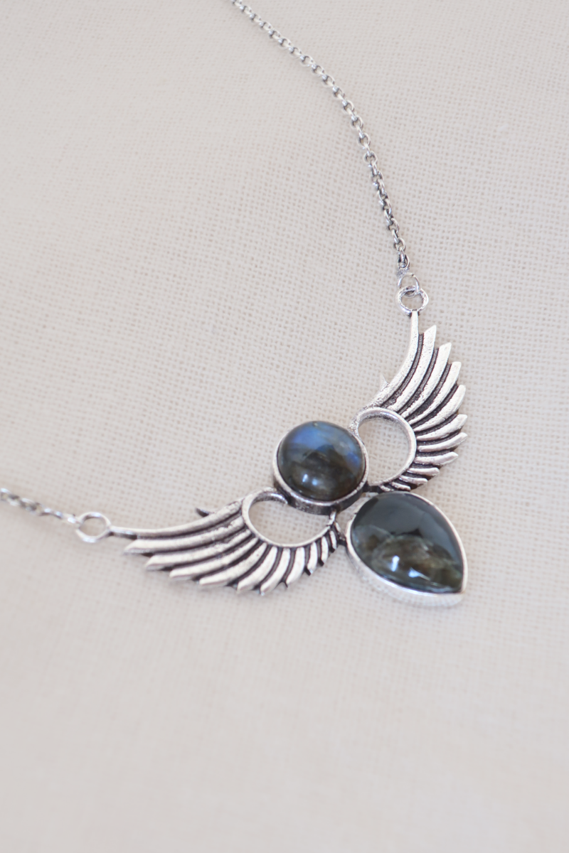 Spread Your Wings Silver Plated Labradorite Stone Necklace