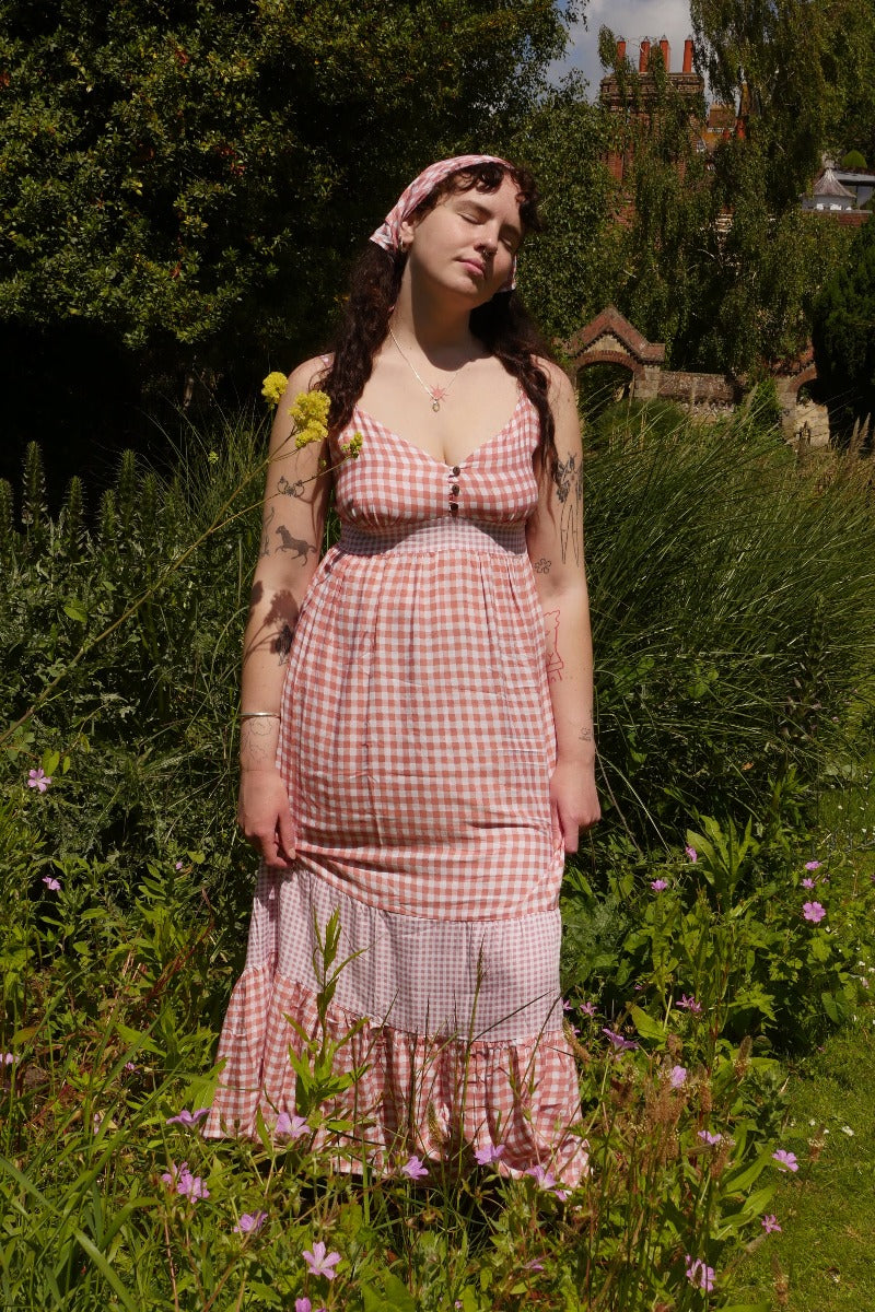 Jessie Maxi Dress in Strawberry Pink Gingham by All About Audrey