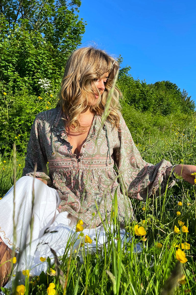 Florence Smock Top in Sage & Blush Paisley Floral by all about audrey