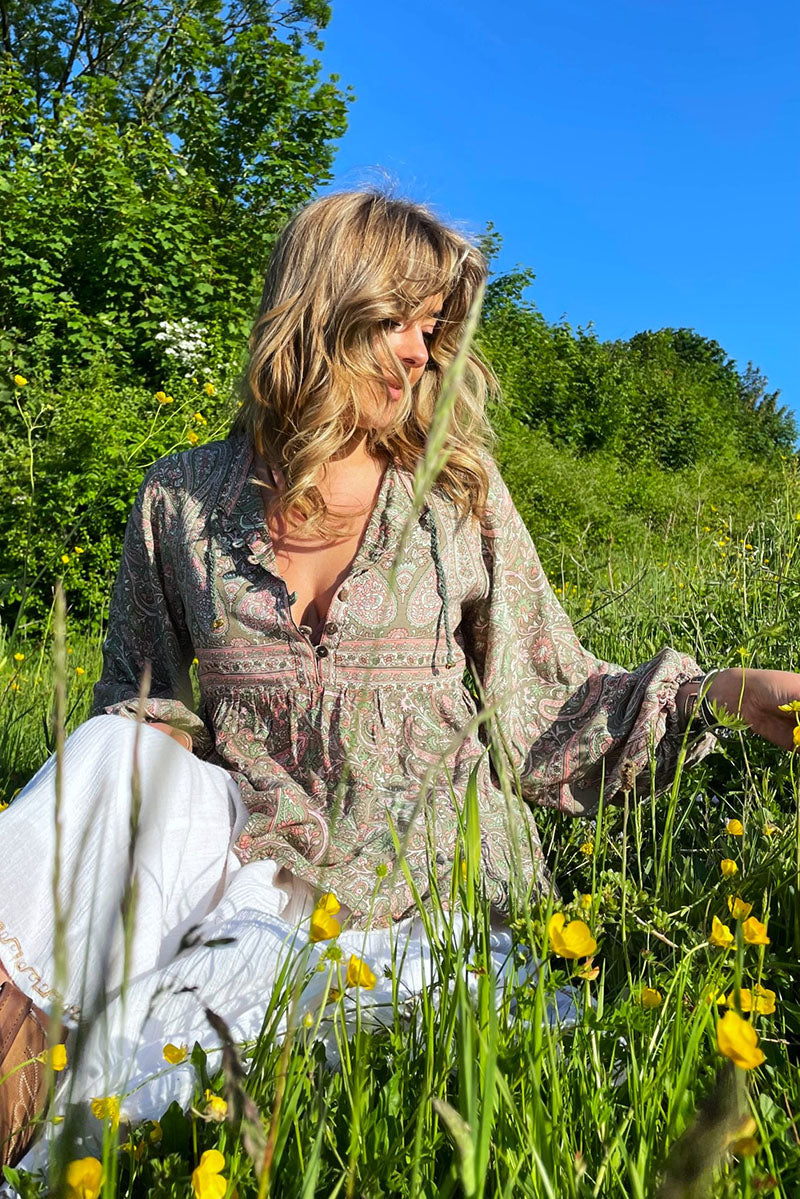 Florence Smock Top in Sage & Blush Paisley Floral by all about audrey