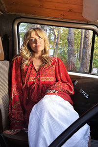 Peacock Prairie Boho Smock Top - Berry Red Rayon - ALL SIZES by All About Audrey