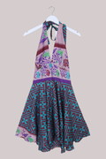 Sydney Vintage Sari Mini Halter Dress in Cross Stitch Florals - Size S