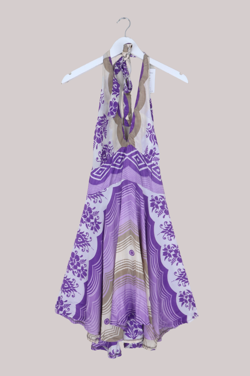 Sydney Vintage Sari Mini Halter Dress in Orchid Purple - Size S