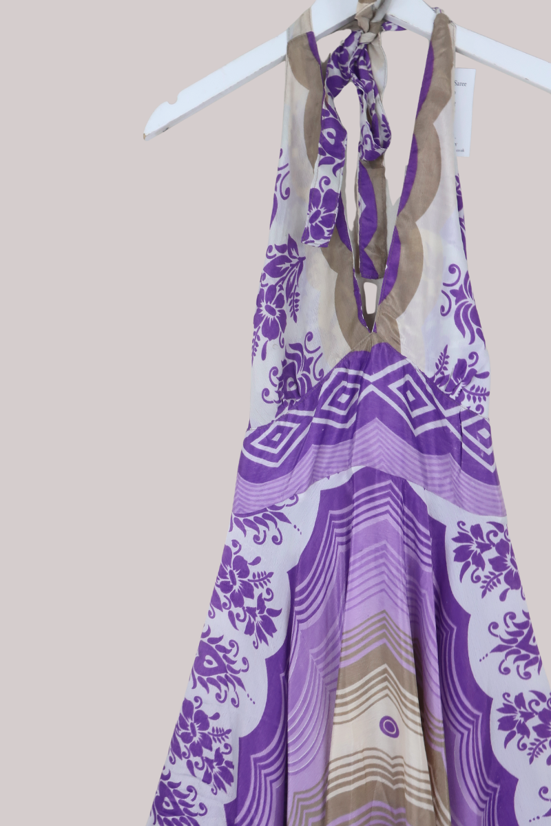 Sydney Vintage Sari Mini Halter Dress in Orchid Purple - Size S
