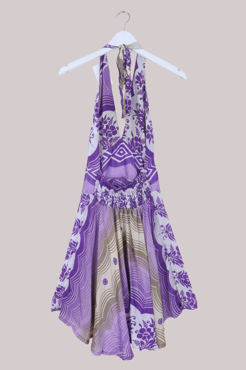 Sydney Vintage Sari Mini Halter Dress in Orchid Purple - Size S