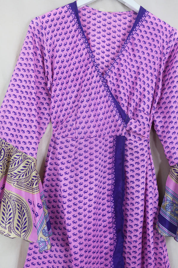 Sylvia Wrap Dress - Orchid Pink & Violet Petals - Size M by All About Audrey