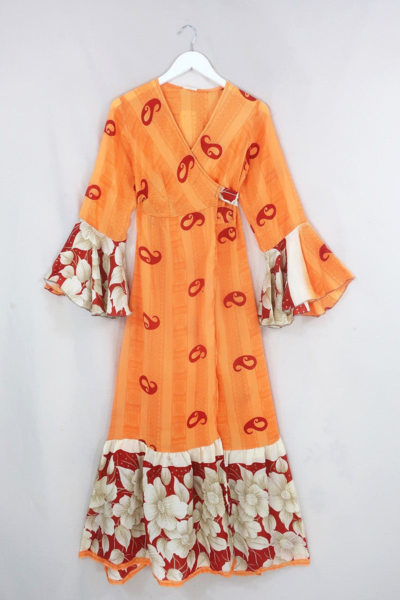 Sylvia Wrap Dress - Saffron & Marigold Paisley - Size S by All About Audrey