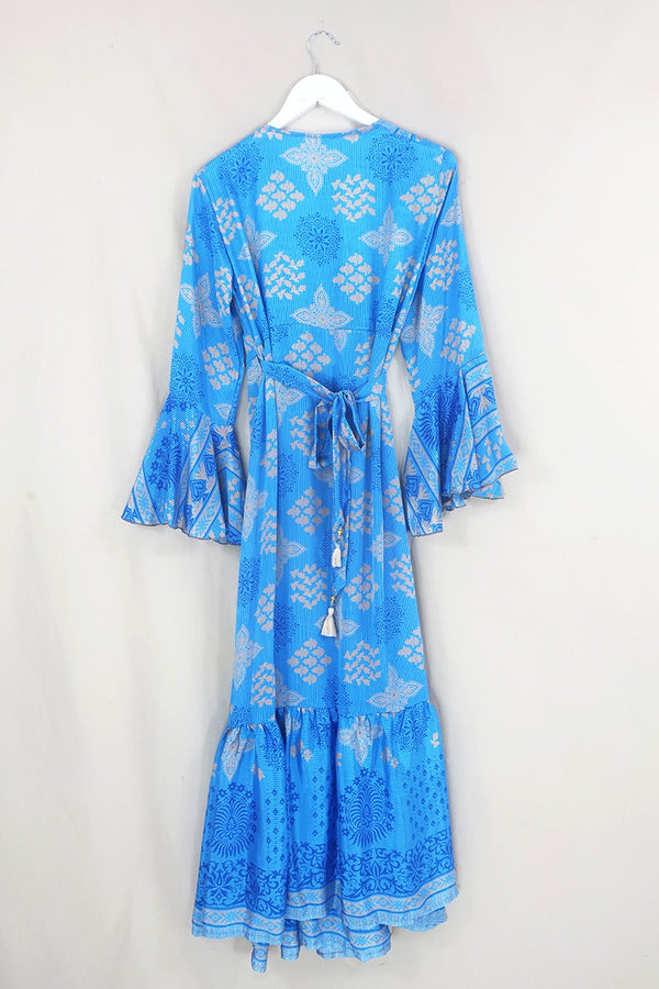 Sylvia Wrap Dress - Celtic Blue Persian Tiles - Size L by All About Audrey