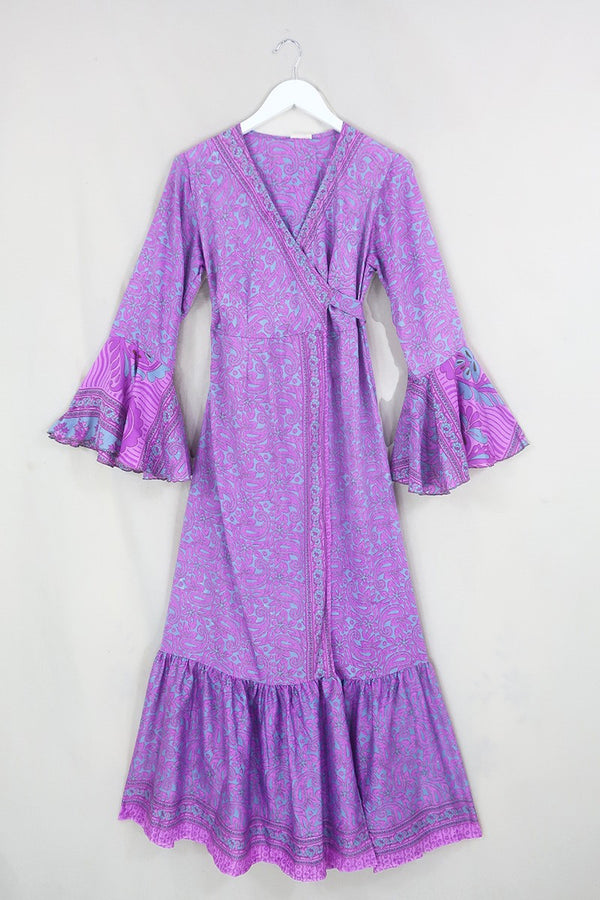 Sylvia Wrap Dress - Dusty Lavender & Rose Paisley - Size M by All About Audrey