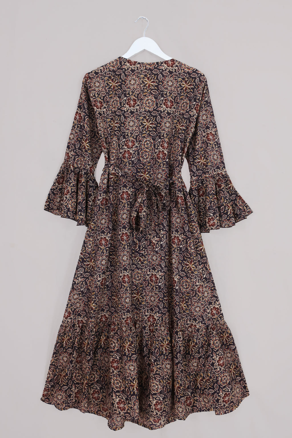 Sylvia Maxi Wrap Dress in Umber Brown Block Print Floral by all about audrey