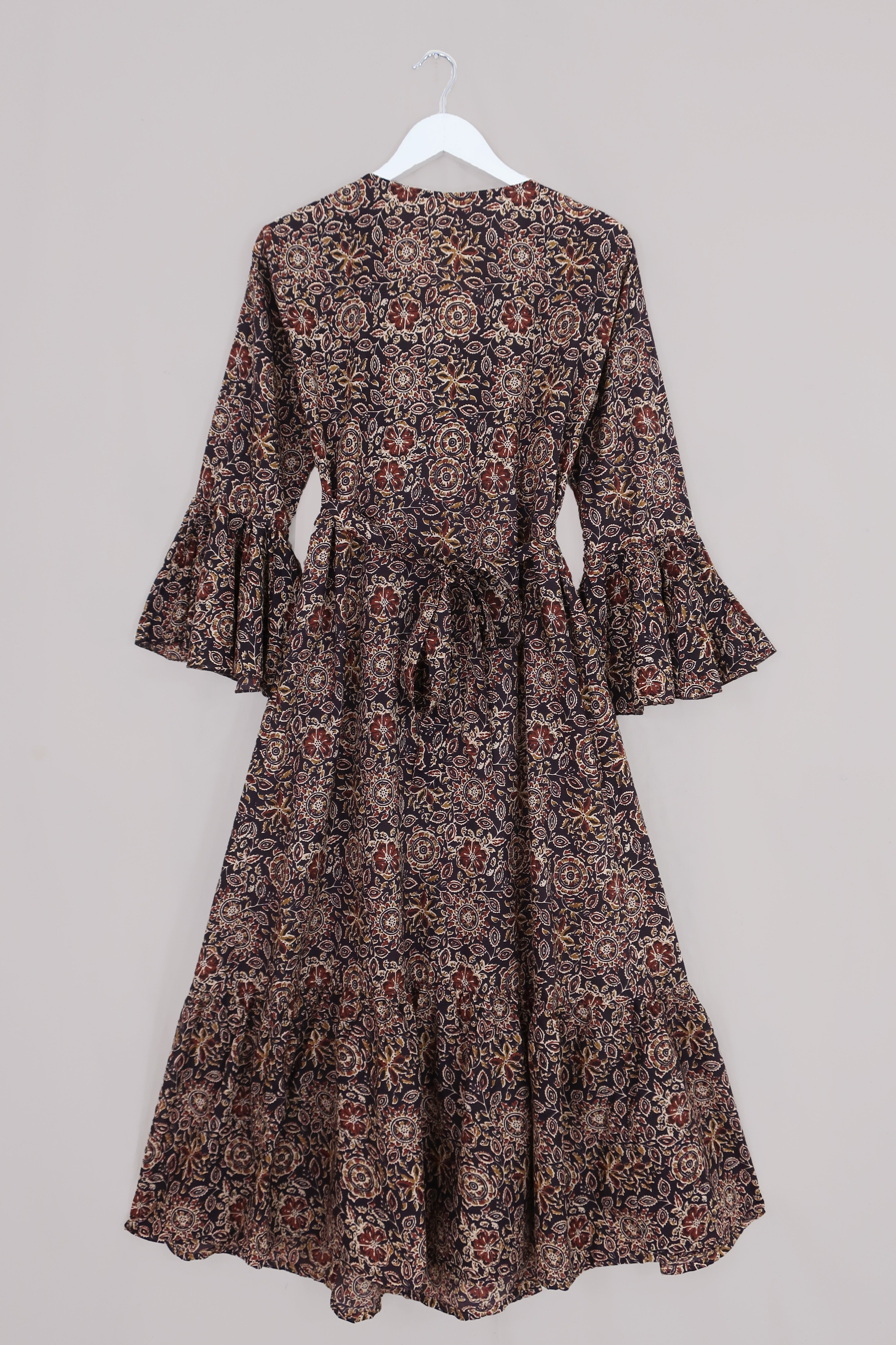 Sylvia Maxi Wrap Dress in Umber Brown Block Print Floral by all about audrey