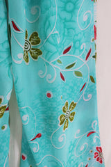 Tandy Wide Leg Trousers - Vintage Sari - Turquoise Trailing Floral - Free Size S/M by All About Audrey