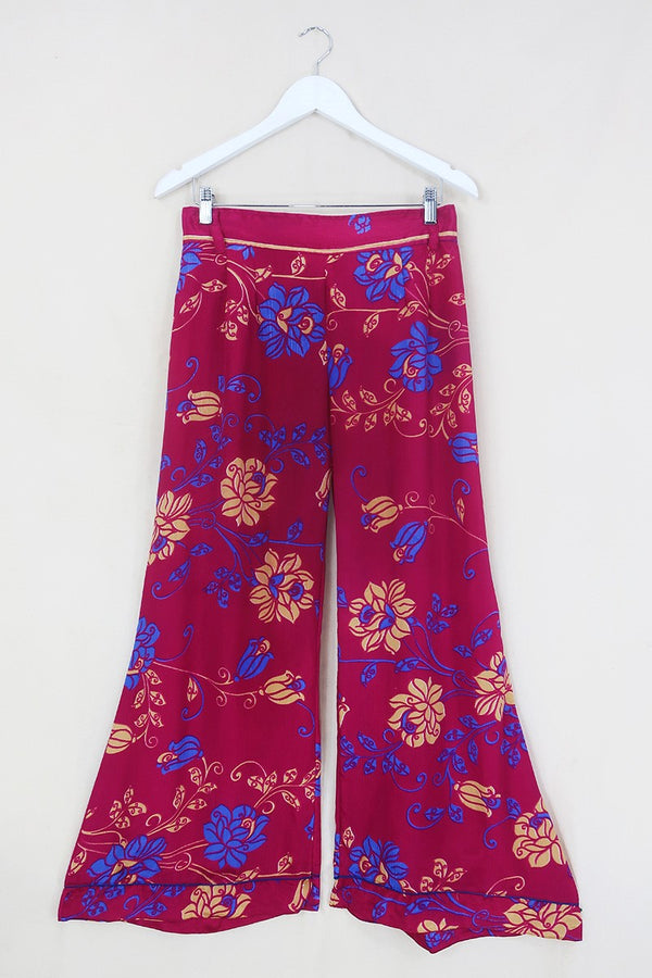 Tandy Wide Leg Trousers - Vintage Sari - Deep Magenta Pink - Free Size M/L by All About Audrey