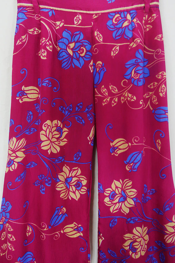 Tandy Wide Leg Trousers - Vintage Sari - Deep Magenta Pink - Free Size M/L by All About Audrey