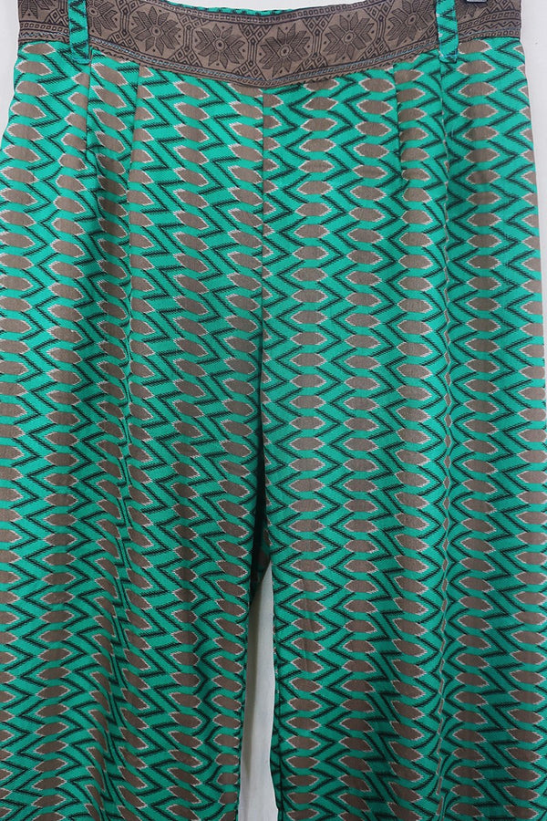 Tandy Wide Leg Trousers - Vintage Sari - Malachite Green - Free Size M/L by All About Audrey