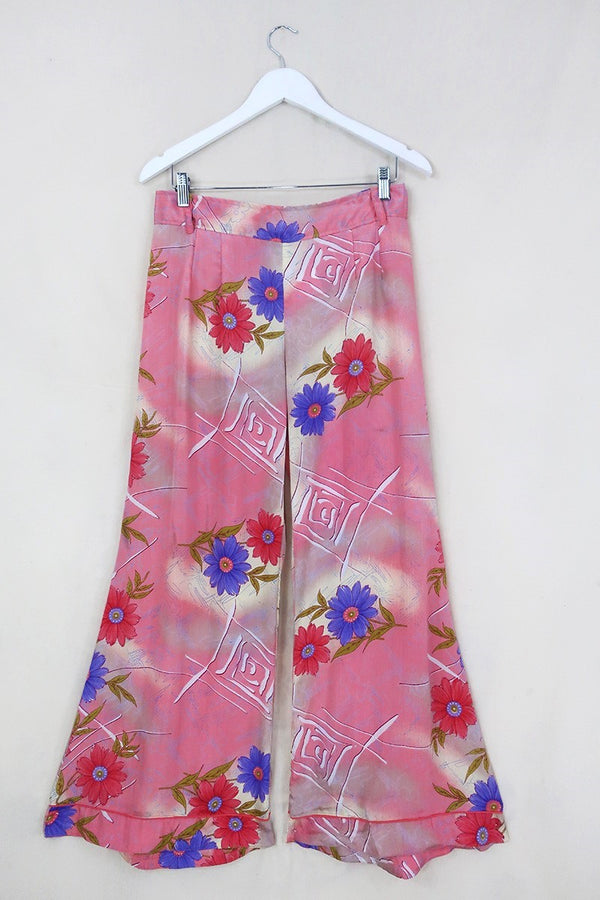Tandy Wide Leg Trousers - Vintage Sari - Pink Lemonade Floral - Free Size M/L by All About Audrey