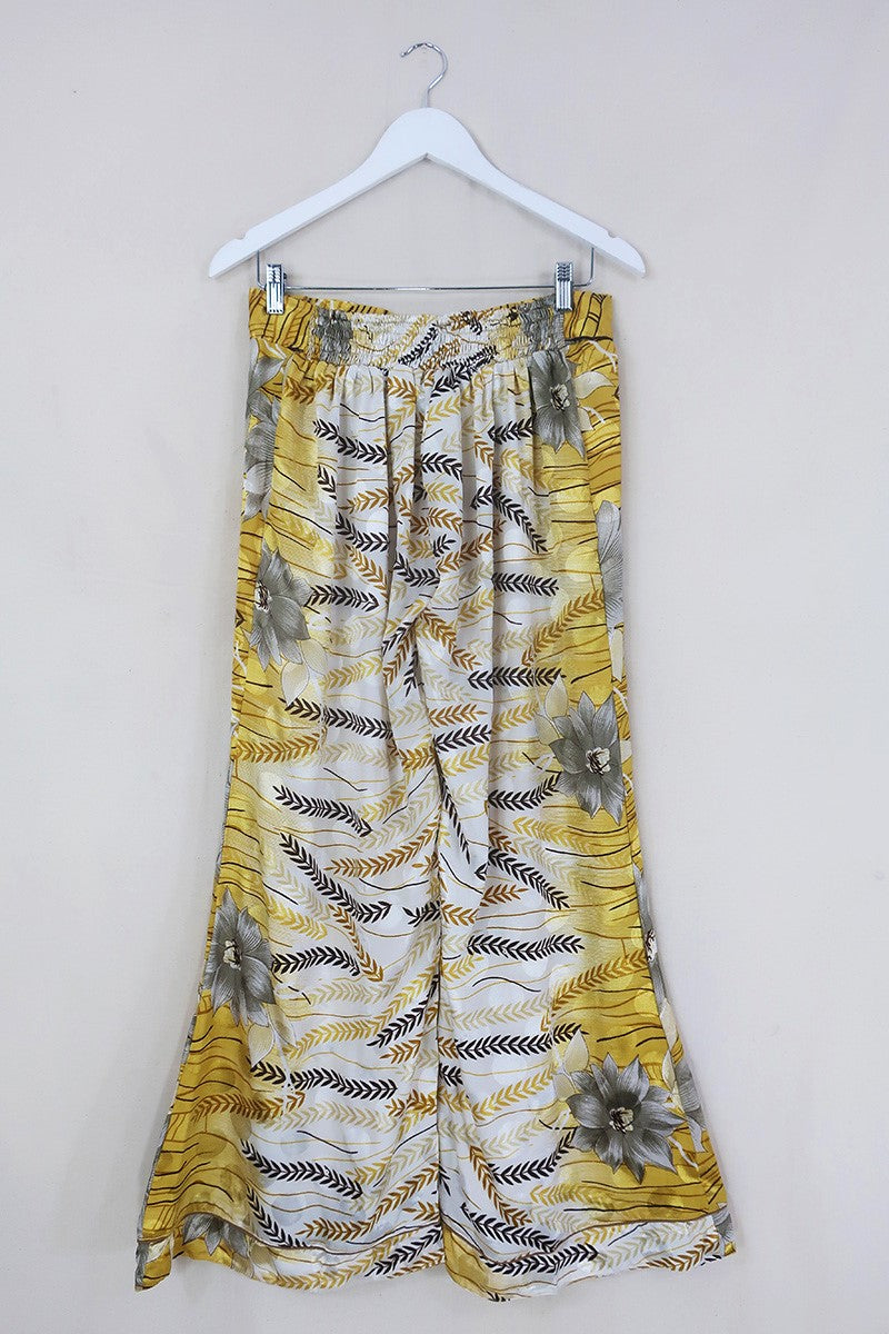 Tandy Wide Leg Trousers - Vintage Sari - Fields of Wheat - Free Size M/L by All About Audrey