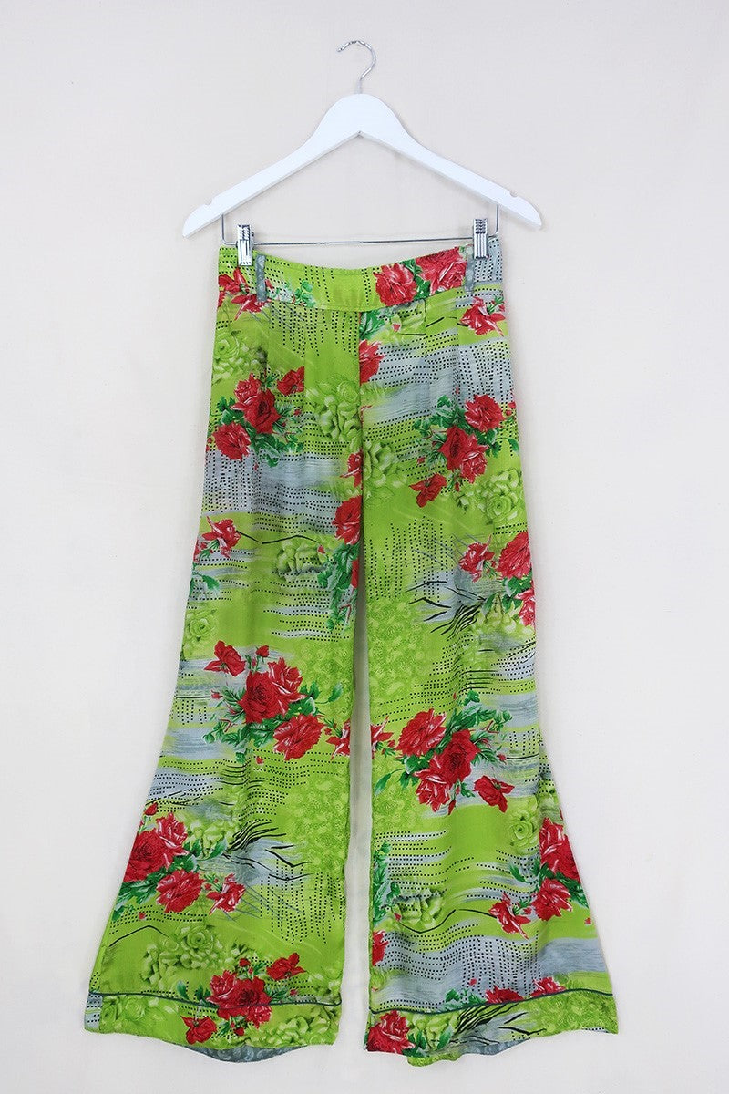 Tandy Wide Leg Trousers - Vintage Sari - Green Mango Floral - Free Size S/M by All About Audrey