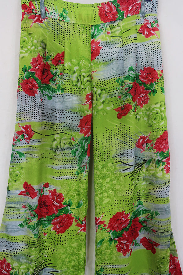 Tandy Wide Leg Trousers - Vintage Sari - Green Mango Floral - Free Size S/M by All About Audrey