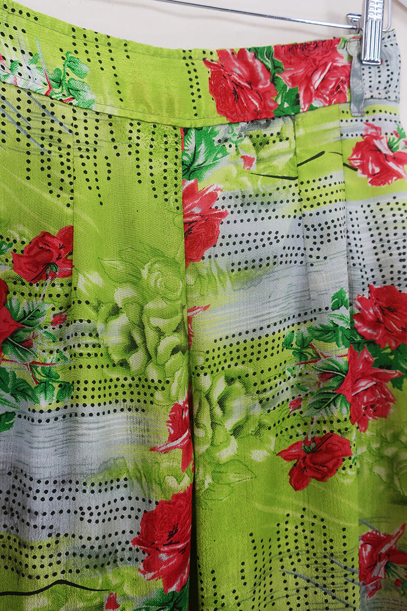 Tandy Wide Leg Trousers - Vintage Sari - Green Mango Floral - Free Size S/M by All About Audrey