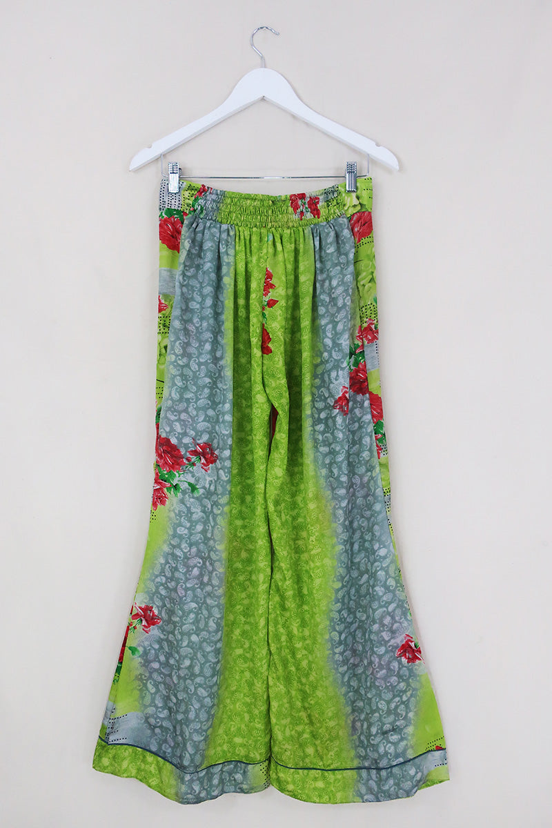 Tandy Wide Leg Trousers - Vintage Sari - Green Mango Floral - Free Size S/M by All About Audrey