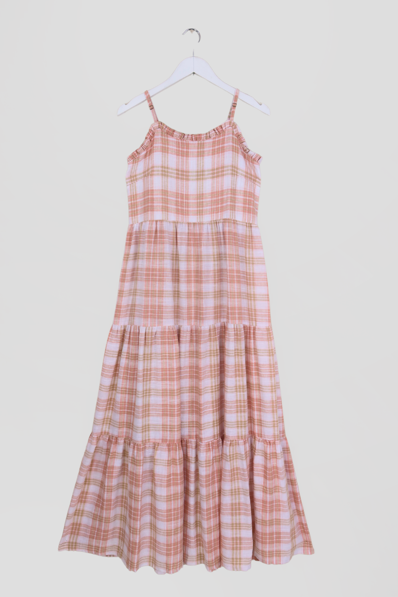 Alice Maxi Dress in Laceleaf White Tartan by All About Audrey