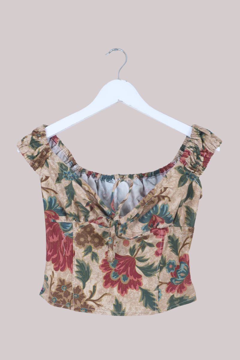 Taylor Vintage Curtain Bustier Crop Top in Sun Soaked Cobbles Floral - Size S