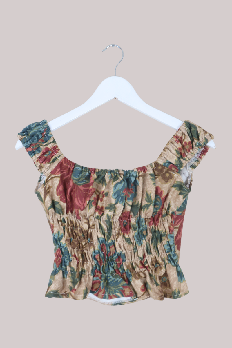 Taylor Vintage Curtain Bustier Crop Top in Sun Soaked Cobbles Floral - Size S
