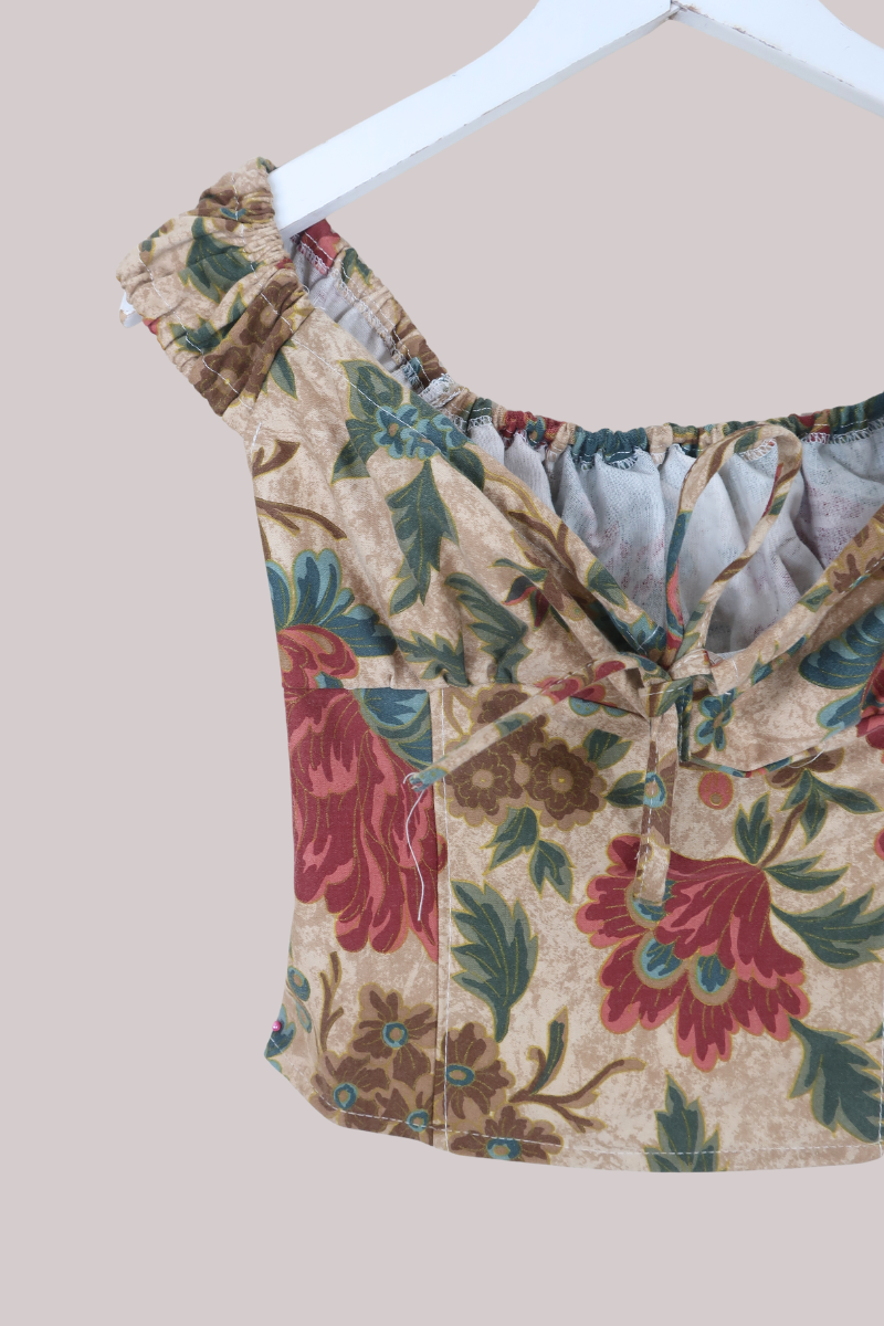 Taylor Vintage Curtain Bustier Crop Top in Sun Soaked Cobbles Floral - Size S