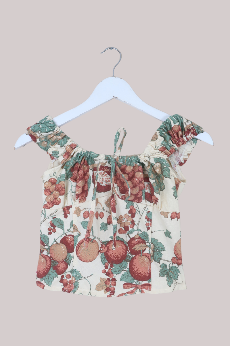 Taylor Vintage Curtain Bustier Crop Top in Pomegranate Red Orchard - Size XS