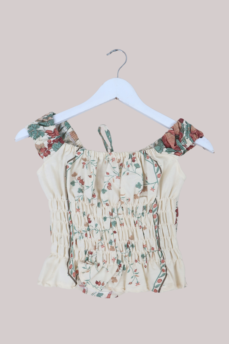 Taylor Vintage Curtain Bustier Crop Top in Pomegranate Red Orchard - Size XS