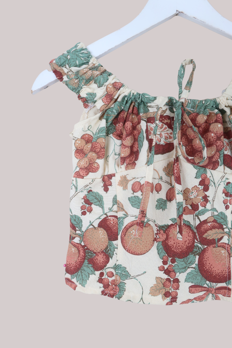 Taylor Vintage Curtain Bustier Crop Top in Pomegranate Red Orchard - Size XS
