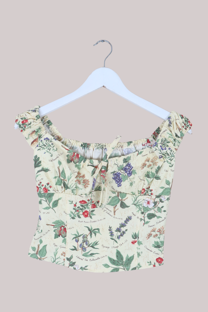 Taylor Vintage Curtain Bustier Crop Top in Fruit & Flora Encyclopedia - Size XS