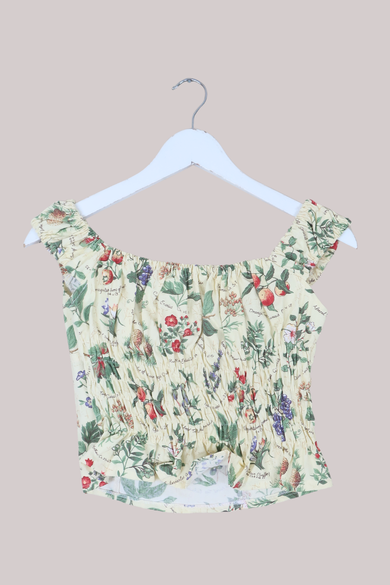 Taylor Vintage Curtain Bustier Crop Top in Fruit & Flora Encyclopedia - Size XS