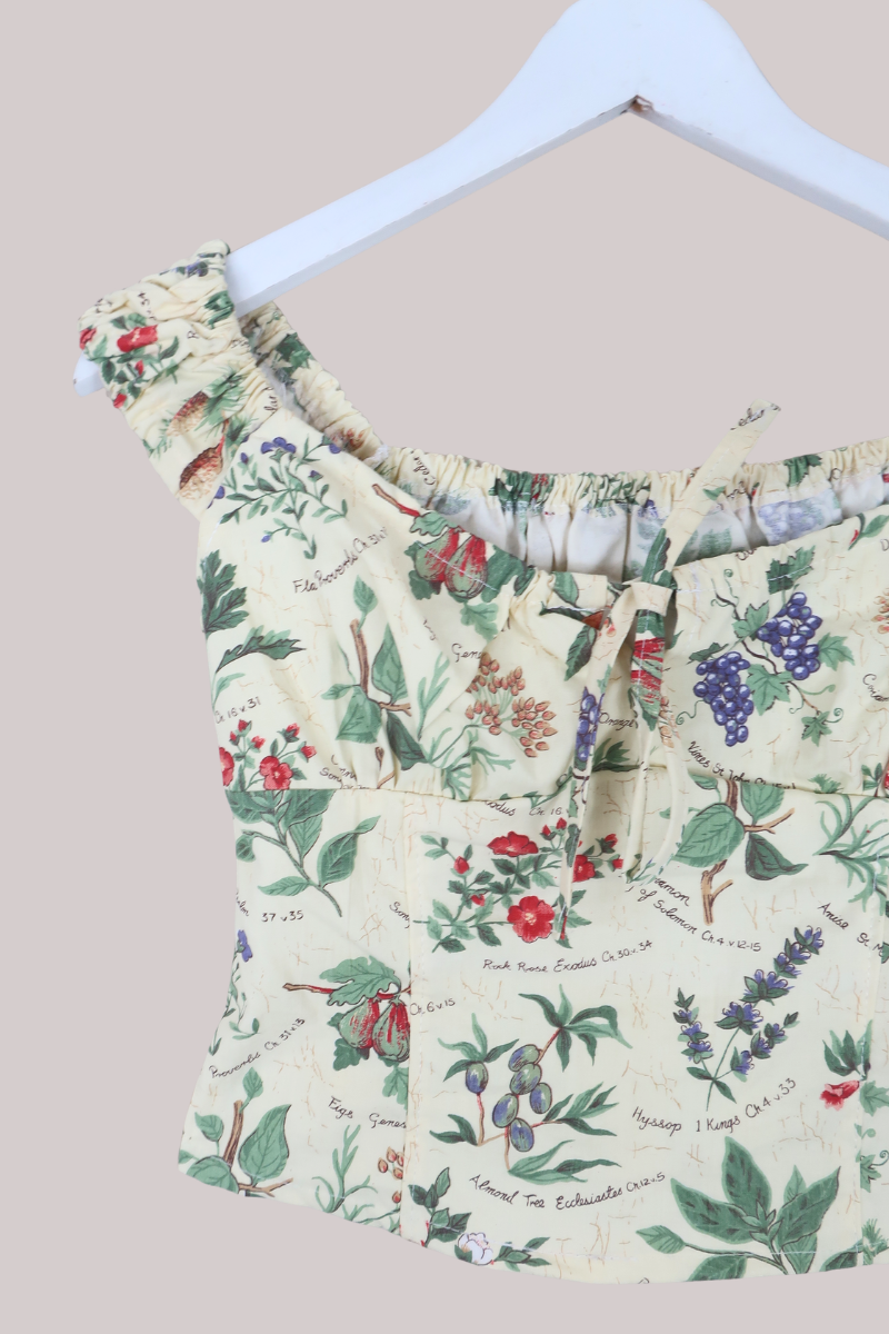 Taylor Vintage Curtain Bustier Crop Top in Fruit & Flora Encyclopedia - Size XS