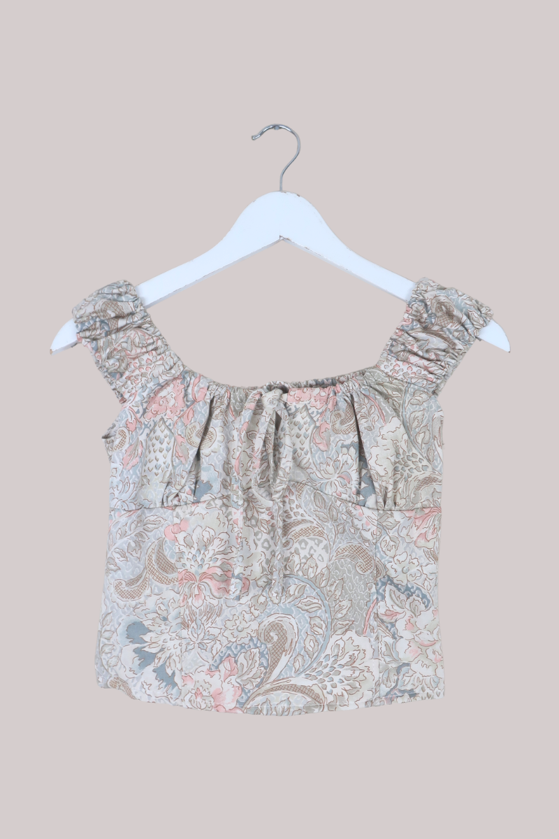 Taylor Vintage Curtain Bustier Crop Top in Faded Queen's Floral - Size XS