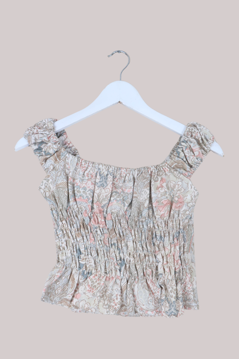 Taylor Vintage Curtain Bustier Crop Top in Faded Queen's Floral - Size XS