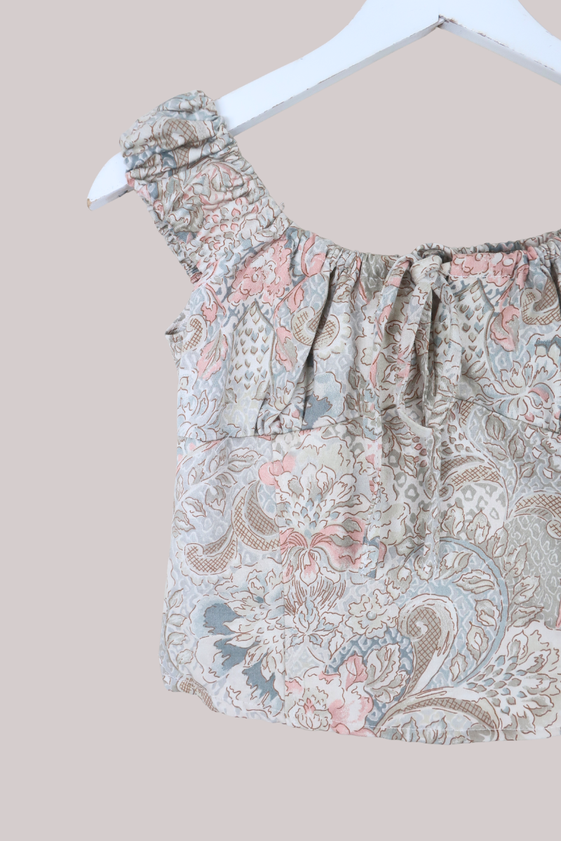 Taylor Vintage Curtain Bustier Crop Top in Faded Queen's Floral - Size XS