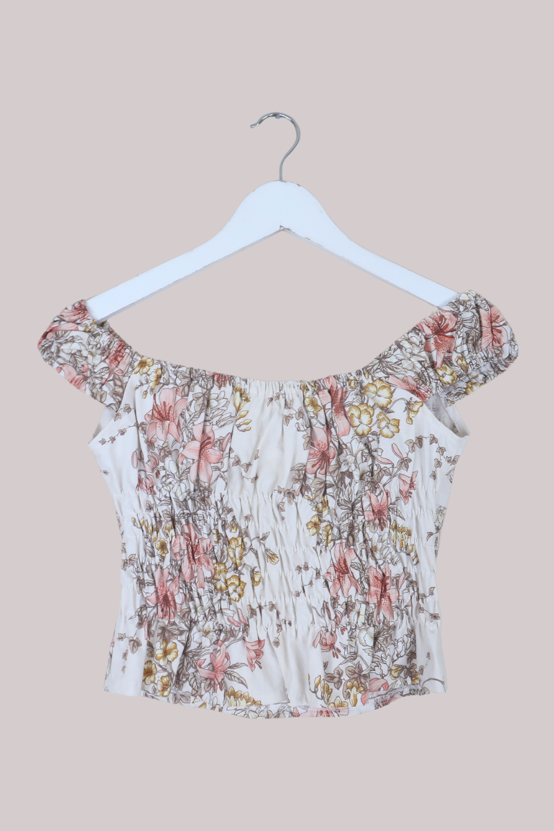 Taylor Vintage Curtain Bustier Crop Top in Pink Cloud Lilies - Size XS