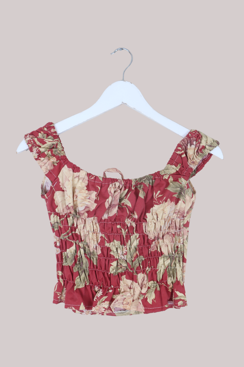 Taylor Vintage Curtain Bustier Crop Top in Red Heaven Florals - Size S