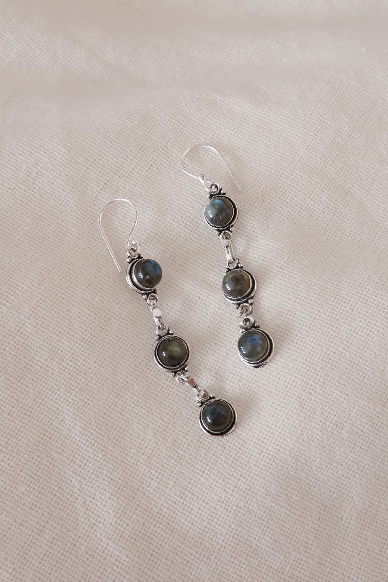Labradorite Stone Silver Plated Earrings