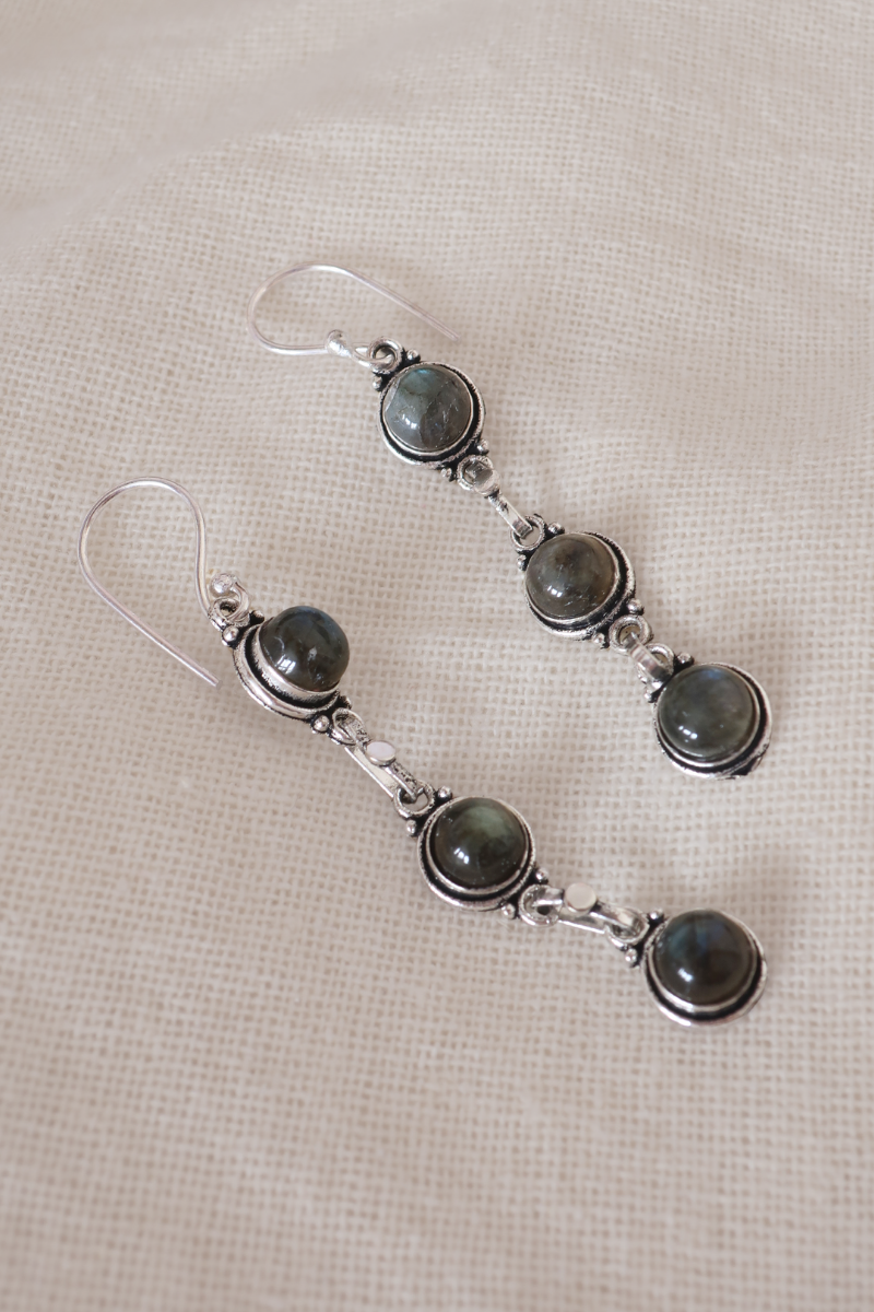 Labradorite Stone Silver Plated Earrings