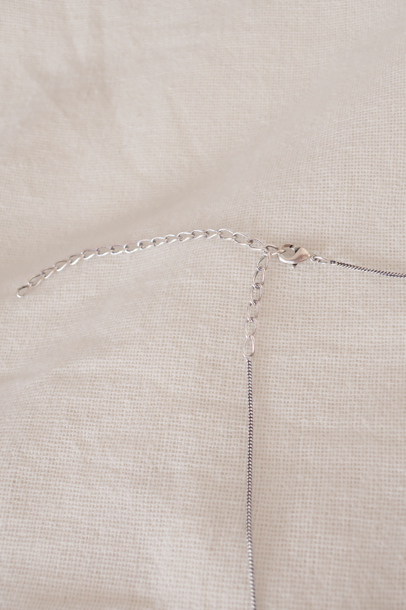 Labradorite Stone Crescent Moon Silver Plated Necklace