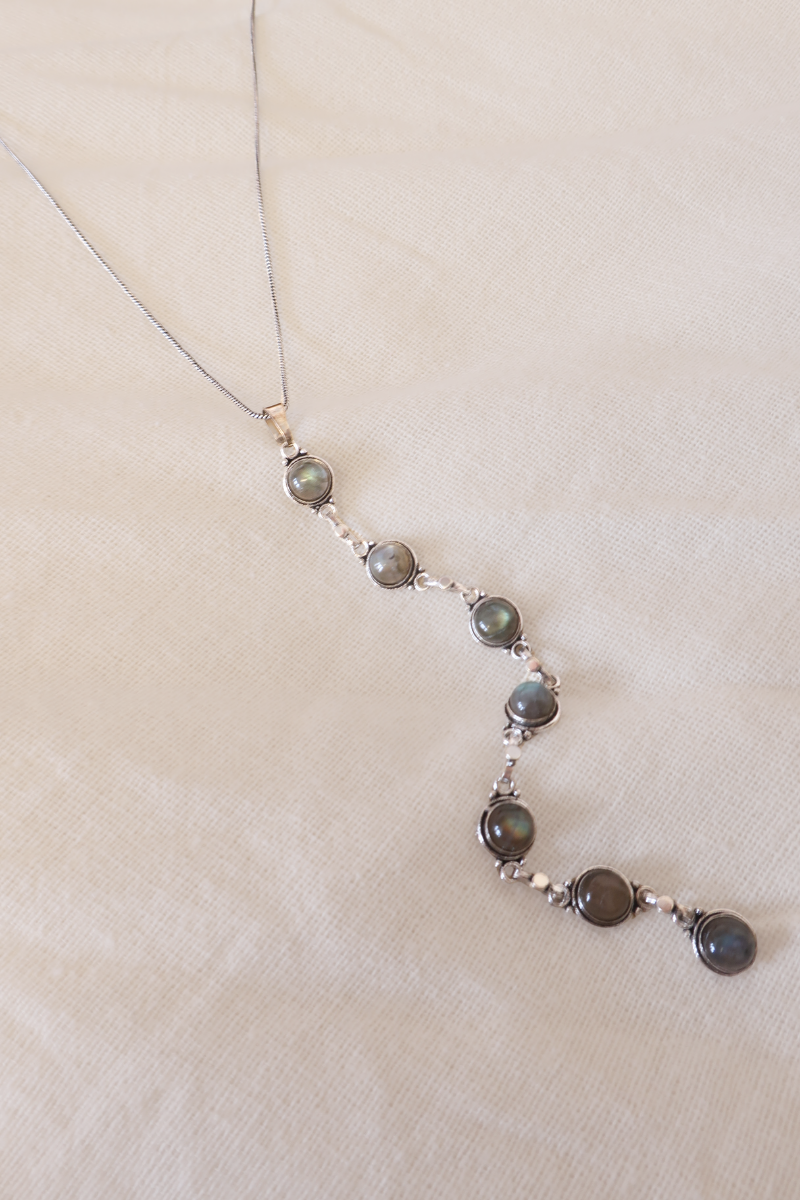 Labradorite Stone Droplets Silver Plated Necklace
