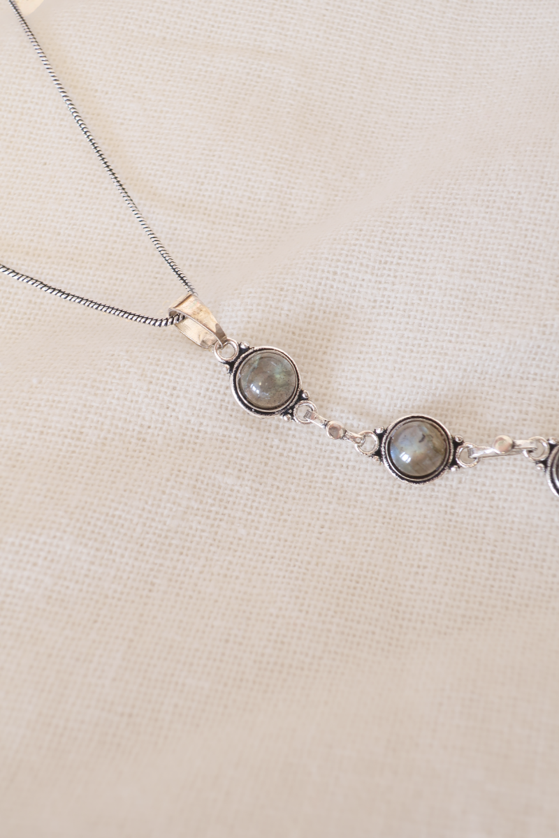 Labradorite Stone Droplets Silver Plated Necklace