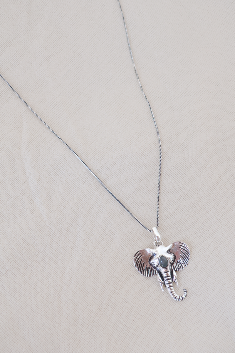 Labradorite Stone Elephant Silver Plated Necklace