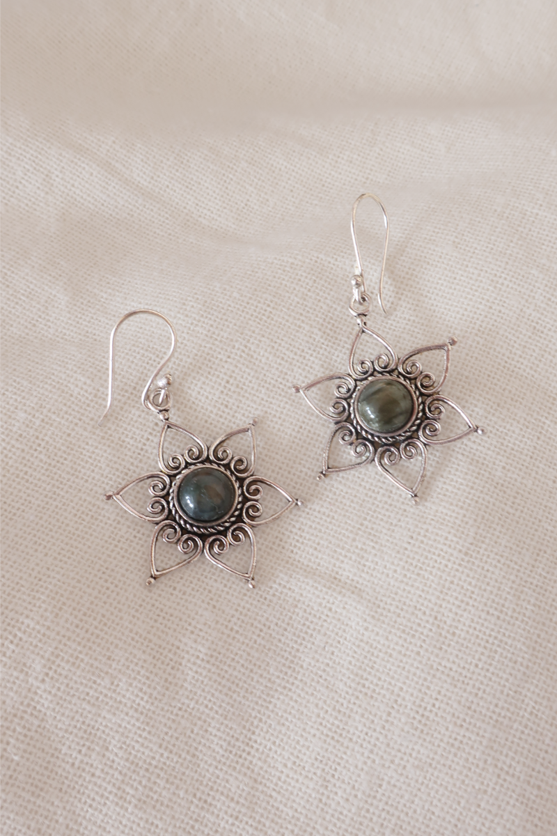 Labradorite
Stone Petal Silver Plated Earrings